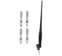 Uonlytech Ensemble Stylo de Calligraphie Fait Main 5 Pointes Plates Gothiques et 1 Manche Incurvé en Métal Stylo à Plume Unique pour Peinture et Écriture Artistique pour Bureau et École