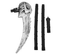 Uonlytech Faucille Factice Halloween 1 Pièce, Accessoire Cosplay Argenté à Manche Imitation Osier, Décoration Fête et Costume, Accessoire Scythe Réaliste pour Soirée Costumée et Spectacle