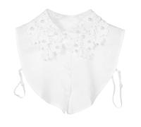 Uonlytech Faux Col de Chemisier Brodé en Dentelle Ajourée Nylon Doux Amovible Femme Blouse Robe Polyvalent Demi-col Mousseline Blanc Perlé