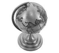Uonlytech Globe Rotatif Décoratif Vintage en Métal Argenté Base Stable en Fer, Ornement de Bureau pour Étagère ou Cabinet, Design Rétro Intemporel