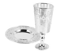 Uonlytech Gobelet Shabbos Alliage de Zinc avec Soucoupe Décorations pour Fêtes Juives Coupe Kiddush de Jérusalem pour Shabbat et Havdalah