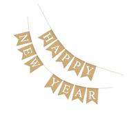 Uonlytech Guirlande Décorative de Drapeaux Suspendus en Lin Beige, Fanions Festifs de Nouvel An, Bannière Créative à Suspendre pour Décoration de Fête et Ambiance Familiale