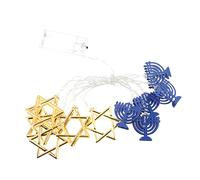 Uonlytech Guirlande Lumineuse Hanoucca Étoile Dorée Bougeoirs Bleus Décoration Lumineuse à Piles LED Festive Chambre Salon Décorations De Fête Hanoucca 9 Pièces