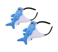 Uonlytech Lot de 2 Bandeaux Requin Bleus Doux et Élastiques Serrage-tête Réaliste en Peluche 3d pour Déguisement et Fête à Thème Océan, Accessoires Cheveux Femmes, Bandeau Dessin Animé