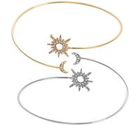Uonlytech Lot de 2 Bracelets Manchettes Ouverts en Métal Doré et Argenté Soleil et Lune Réglables pour Bras Femme Accessoires Bijoux Élégants pour Fête Présent Femmes Bijoux Brassard