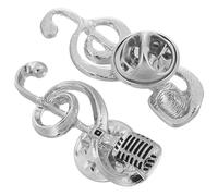 Uonlytech Lot de 2 Broches en Alliage Argenté Microphone et Note de Musique, Épingles Musicales pour Homme et Femme, Accessoire Élégant pour Vêtement, Paquet ou Fête, Présent pour Amateur
