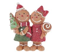 Uonlytech Lot de 2 décorations de Noël en Pain d'épices - Figurines de Noël en résine représentant Un garçon et Une Fille en Pain d'épices avec Chapeau, nœud, écharpe, pour la Maison, la