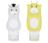 Uonlytech Lot de 2 Flacons Cosmétiques Rechargeables en Silicone Souple, 90ml Girafe et 70ml Cheval Blanc, Bouteilles Vides Étanches pour Shampoing, Lotion et Gel, pour Voyage et Toilette