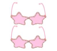 Uonlytech Lot de 2 Lunettes de Soleil sans Monture D'étoile Roses Ornées de Cristaux, Lunettes de Soleil Amusantes pour Fêtes, Enterrement de Vie de Jeune Fille et Soirées, Accessoires