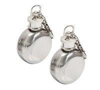 Uonlytech Lot de 2 Mini-flasques Porte-clés 30 Ml en Acier Inoxydable, Gourde Portable Ronde Compacte, Flasque à Whisky Camping et Pique-niques, Bouteille D'alcool Légère et Solide