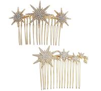 Uonlytech Lot de 2 Peignes à Cheveux en Alliage Doré Ornés de Strass, Motif Flocon de Neige, Accessoires Coiffure Femme pour Mariage et Fête, Épingles Latérales Élégantes et Légères,