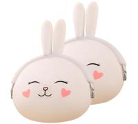 Uonlytech Lot de 2 Petits Porte-Monnaie en Silicone Blanc Motif Lapin, Paquet à Main Portable Couleur Bonbon, Portefeuille Femme Pratique pour Pièces et Petits Objets, Accessoire Léger