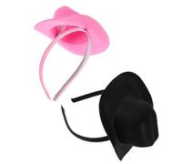 Uonlytech Lot de 2 Serrage-têtes Mini Chapeau de Cowboy en Plastique Rigide, Couleurs Rose et Noir, Accessoire de Fête Western pour Carnaval, Halloween et Événements Festifs, Bandeaux