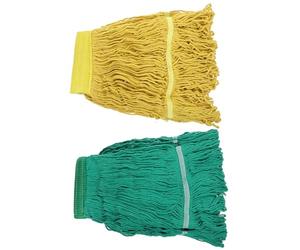 Uonlytech Lot de 2 Têtes de Balai en Tissu de Coton Absorbant pour Serpillère à Franges, Recharge Pratique Jaune et Verte, Compatible Nettoyage Humide et Sec, pour Sols Carrelage et Maison