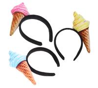 Uonlytech Lot de 3 Bandeaux Mignons de Cornet de Glace pour Femme Bandeau Glace pour Se Laver le Visage Léger et Confortable Couleurs Jaune Rose Bleu pour Maquillage et Soins du