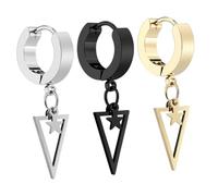 Uonlytech Lot de 3 Boucles d'Oreilles Puces Triangulaires Étoiles en Acier Inoxydable Bijoux Chics Noir et Or Accessoires Décoratifs pour Soirées et Événements