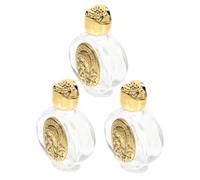 Uonlytech Lot de 3 Bouteilles d'eau Bénite en Verre Décor en Relief, Flacons Chrétiens Rechargeables Couleur Or, Contenants Décoratifs pour Baptême et Présents Religieux, 2ème Taille