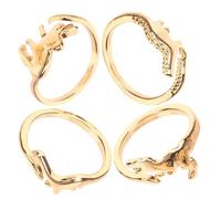 Uonlytech Lot de 4 Bagues Dinosaures Ouvertes Réglables, Anneaux Métalliques Géométriques, Bague de Fille Petite, pour Femmes et Adolescentes, Accessoire Mode, Taille Unique