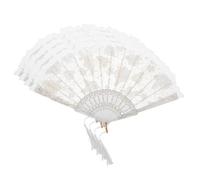 Uonlytech Lot de 4 Éventails Pliants Chinois en Dentelle Blanche Glands - Éventails de Mariage Vintage pour Femmes - Accessoires Légers en Plastique - pour Soirées Danses et Cérémonies