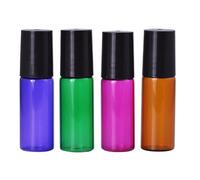 Uonlytech Lot de 4 Flacons de 5 Ml en Verre Teinté Marron Bille Roulante Étanche, Bouteilles Portables pour Huiles Essentielles et Cosmétiques, Rechargeables et Pratiques Couleur Aléatoire