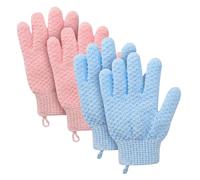 Uonlytech Lot de 4 Moufles Exfoliants pour Bain, en Tissu Jacquard, Couleurs Bleu et Rose, Élimination des Peaux Mortes, Nettoyage Corporel en Profondeur, Accessoires de Soin pour Peau