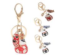 Uonlytech Lot de 4 Porte-Clés Japonerie Maneki Neko en Alliage de Zinc Amulette Mignon Rouge et Bleu Pendentifs pour Paquet et Clés Petits Présents de Fête et Décoration Pratique