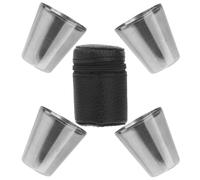 Uonlytech Lot de 4 Tasses à Shot en Acier Inoxydable 30ml Noires Portables avec Étui en Cuir pour Voyages et Fêtes, Mini Taille Pratique et Résistante