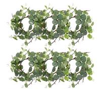 Uonlytech Lot de 6 Anneaux de Bougies en Eucalyptus Artificiel Couronnes de Verdure Champêtre Vertes avec Perles Blanches 8 CM Décoration Rustique pour Centre de Table Mariage Fête et