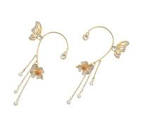 Uonlytech Manchette D’oreille à Pompon Fleur en Alliage Doré, Boucle D’oreille Pendante Clip pour Femme, Paire Asymétrique Gauche-droite, Accessoire Mode sans Perçage, Bijoux pour Quotidien