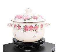 Uonlytech Marmite Émaillée à Fond Plat 20 CM Rose Double Anse 2,3 L pour Cuisinière Induction et Gaz Ustensile la Cuisine Polyvalent Résistant Haute Température