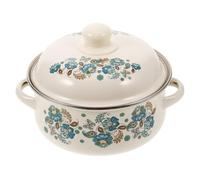 Uonlytech Marmite en Émail Résistante Haute Température avec Double Poignée, Casserole à Soupe Petite Taille, Motif Floral Élégant, Compatible Toutes Cuisinières, Casserole Émaillée