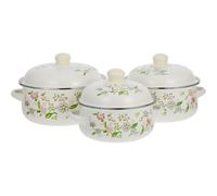 Uonlytech Marmites à Soupe Cocotte de Set de 3 Vintage en Émail Beige avec Couvercles et Double Poignée pour Mijoter et Ragoûter Cuisine