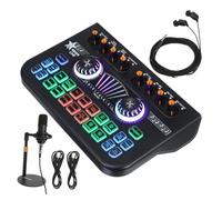 Uonlytech Microphone pour Podcast avec Carte et Table de Mixage Audio Immédiate Pack Équipement Podcast Table de Mixage avec Changeur de Voix pour Enregistrement Voix Jeux