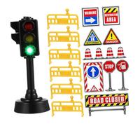 Uonlytech Mini Traffic Sign Set with Roadblock Cones Sticker Signs and Large Traffic Lamp Educational Toy for Cognitive Development and Parent-Child Interaction