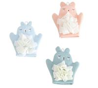 Uonlytech Moufles Exfoliants Corps Bébé 3pcs en Coton Doux Éponge de Bain Adorable pour Garçon et Filles, Exfoliation Douce et Élimination Fatigue Lors du Bain Couleur Couleur Aléatoire