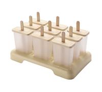 Uonlytech Moules à Glace en Plastique Beige pour Garçon et Filles 9 Pièces Bâtonnets en Bois, Moules Soi-même pour Glaces Maison, Plateaux Réutilisables pour Jus, Yaourts et Sorbets D’été