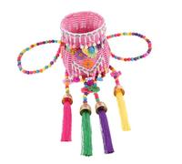 Uonlytech Panier Tressé Ethnique à Dos pour Garçon Fille Accessoire Décoratif et Accessoire de Danse Rangement Pratique pour Jouets et Fruits Panier de Pique- avec Glands pour Sorties et