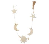 Uonlytech Pendentif Mural en Bois Décoratif Étoile et Lune, Décoration Intérieure Bohème Suspendue pour Salon Chambre Couloir, Applique Murale Artisanale Naturelle, Ornement Suspendu