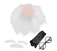 Uonlytech Perruque Blanche Scientifique Cosplay avec Lunettes Moustache et Sourcils Accessoire Chercheur Fou pour Fête Halloween Déguisement Professeur