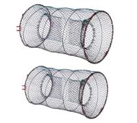 Uonlytech Piège à Pêche Portable 2 Pièces Cage à Crustacés Pliable pour Attraper Crabes Crevettes Homards Utilisation en Plein Air Léger Métal Nylon Grande Capacité