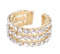 Uonlytech Pince-Oreille Femme en Alliage Argenté Brillant Forme C Multicouche Pierres Colorées Petite Pince-Oreille Blanche Décorative Clip D’Oreille Unique Adaptée au Quotidien et