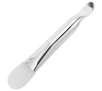 Uonlytech Pinceau Double Embout en Silicone Argenté pour Masque Facial la Boue, Applicateur Flexible avec Spatule Intégrée, Brosse Visage Solide pour Soins Peau et Application Précise