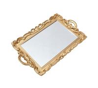 Uonlytech Plateau à Parfum Vintage en Métal Miroir Intégré Plateau de Vanité pour Dessus de Commode Organisateur de Parfum Décoratif Accessoire Photo pour Bijoux et Cosmétiques Finition