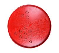 Uonlytech Plateau à Thé en Bois Rouge Ajouré, Plateau Décoratif Rond pour Cérémonie de Mariage, Accessoire Ménager Pratique et Élégant, 1 Pièce, pour Service à Thé et Présentation