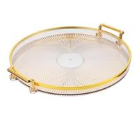 Uonlytech Plateau de Service Rond avec Poignée, PET Abs, Portable et Léger | Fruits, Collations et Présentation, Teinte Or, Usage Pique-niques Extérieur, Présent Crémaillère