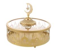 Uonlytech Plateau de Service Rond Ramadan en Fer, Motif Lune et Étoile | Couvercle Transparent, pour Dattes et Fruits Secs, Style Oriental Authentique, Table D’aïd et Fêtes