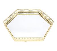Uonlytech Plateau Hexagonal en Métal Style Nordique Miroir en Verre, Plateau de Rangement Multifonctionnel pour Bijoux, Design Léger et Fonctionnel Propreté et Sécurité