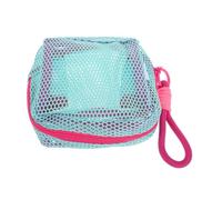 Uonlytech Pochette de Maquillage en Filet Format Compact Bleu-Vert avec Cordon Rose Fluo, Étui de Rangement Multifonction pour Voyageuses et Étudiantes, Organiseur pour Câbles