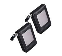 Uonlytech Porte-Cartes avec Fermeture Éclair Lisse Noir Lot de 2 en Cuir de Vachette Compact et Emplacements Multiples pour Cartes, Anti-vol pour Diverses Occasions