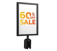 Uonlytech Porte-Panneaux de Gestion de Foule Vertical en Acier pour Poteau Rétractable, Cadre Noir A4 Installation Simple, Convient aux Banques et Restaurants, 12,59 X 8,66